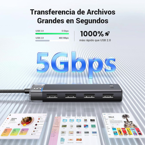 Hub Usb-c 4 En 1 Cm653 Ugreen Usb-a 3.0 Con Indicador Led 5g