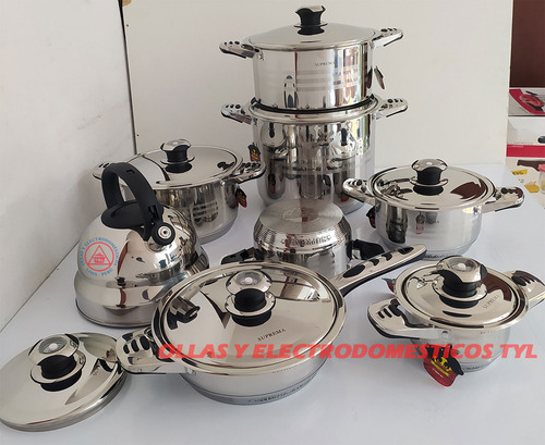 Ollas En Acero Quirugico Suprema De 16 Pcs Pesadas 9 Capas