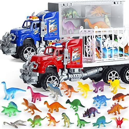 Figura Y Set De Juego - 25pcs Dinosaur Truck Carrier With Di