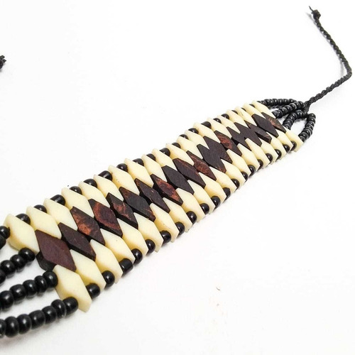 Pulseira+colar Osso Tornozeleira Artesanal Rústica Indígena