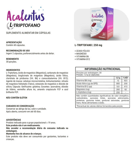 Acalentus L-triptofano 60 Cápsulas Maxinutri