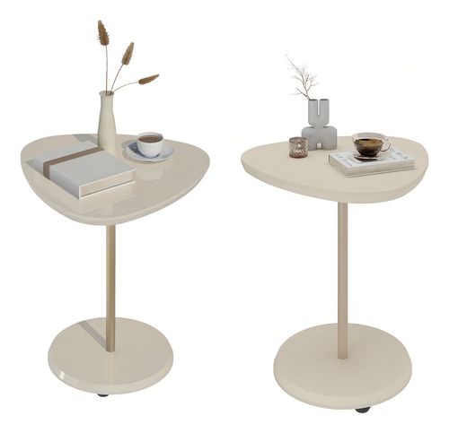 Mesa Canto Bia Kit 2 Peças 100% Mdf Off White - Pnr Móveis Cor Bege