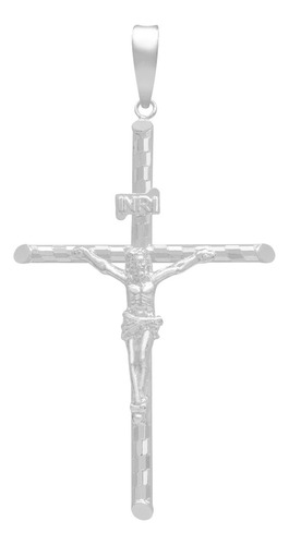 Dije Cruz Tubular Diamantado Ajedrez Cristo Plata 925 7 Cm Plateado