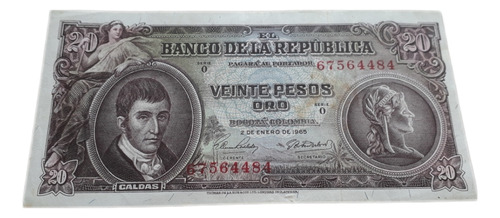 Billete Colombia 20 Pesos Oro 1965