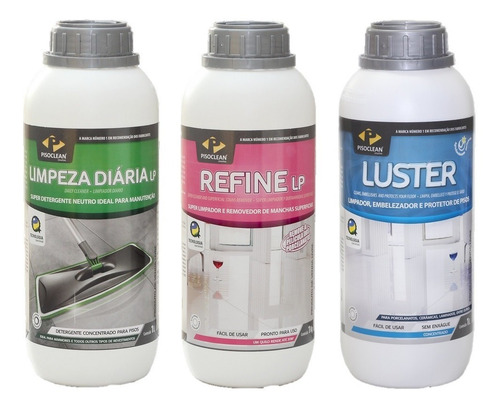 Kit Pisoclean Refine Lp + Luster Brilho + Limpeza Diara Lp