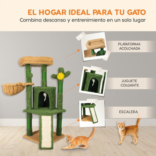 Torre árbol rascador hamaca y cactus para gatos 109 cm Poli Pets pp-mr01bk-bombay color verde
