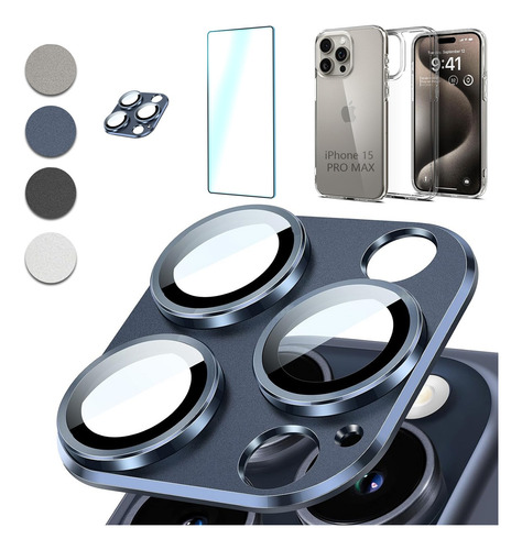 Mica Cámara Titanio Para iPhone 15 Pro 15 Pro Max + Funda