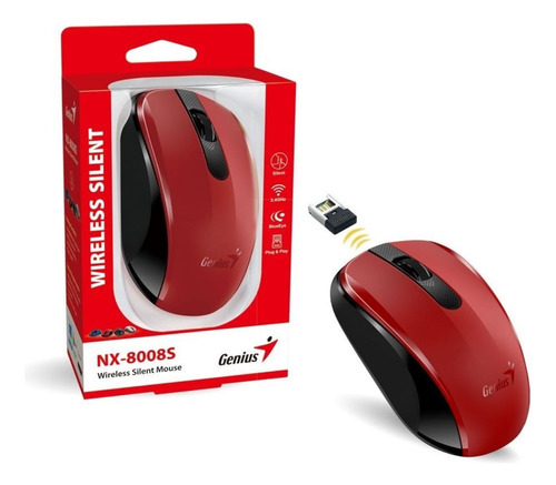 Mouse Inalambrico Genius Silent Click Negro Nx-8008s Usb Color Rojo