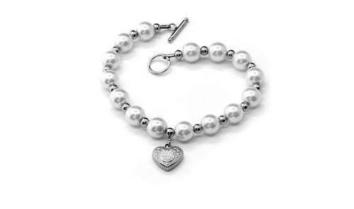 Pulsera Perlas Con Corazon Y Microperlas