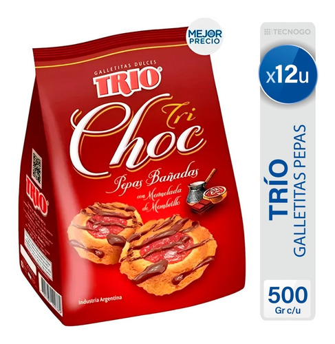 Galletitas Dulces Trio Choc Pepas Membrillo Chocolate - X12