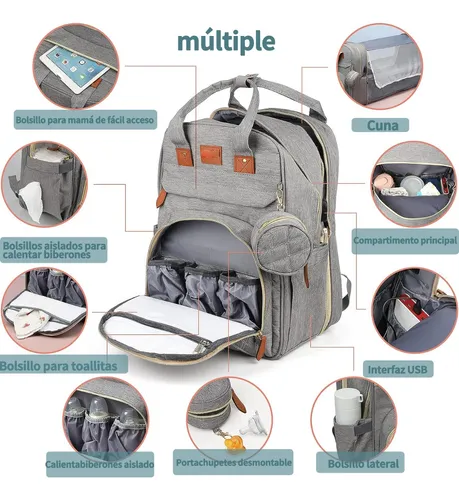 Mochila Pa alera Impermeable Usb Cargo Mosquitero Y Juguete