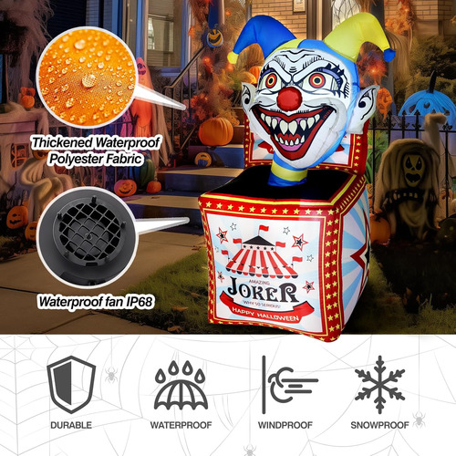 Inflable Caja Sorpresa De Payaso Halloween C/ Luz Led De 5ft