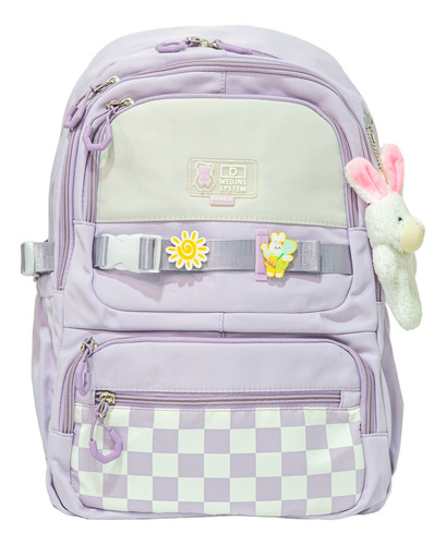 Mochila Urbana Adolescente Nena Escolar Violeta A Cuadros Violeta