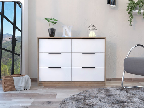 Cómoda Organizador Wesley, Miel Y Blanco. Color Marrón claro