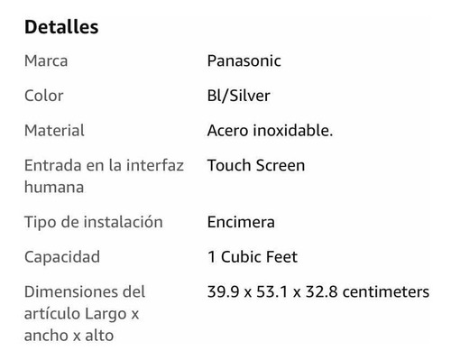 Panasonic Nn-sf550m 1000w Plata - Microondas