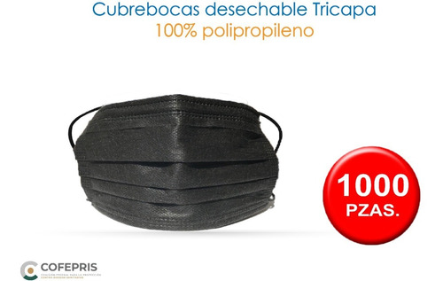 Cubrebocas Desechable Tricapa Negro Con Caja 1000 Pzas.