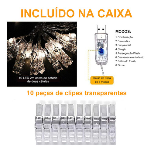 #. Lote De 10 Luces Led De 2 M Con Clip For Fotos,
