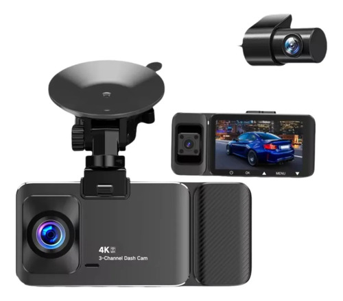 Mr. Gadgets Dash Cam Para Auto 4k + 1080p 3 Cámaras Frontal Trasera Interior Con Wifi Gps Visión Nocturna Sensor G Grabación En Bucle Ángulo 170° Micrófono Pantalla 3 Soporta Sd 256gb