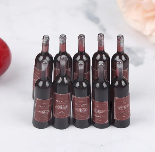 10 Mini Botellas De Vino ( Miniaturas) Casa De Muñecas