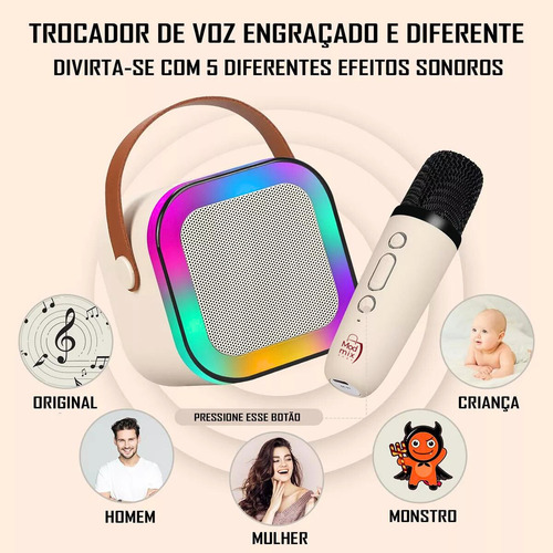 Caixinha De Som Karaokê Infantil Bluetooth 2 Microfones Sem Fio Led Portatil 110/220v Caixinha De Som