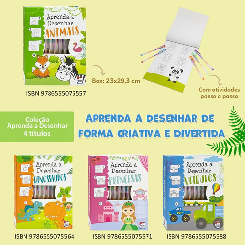 Animais Aprenda A Desenhar Animais + 5 Canetas Coloridas | Happy Books