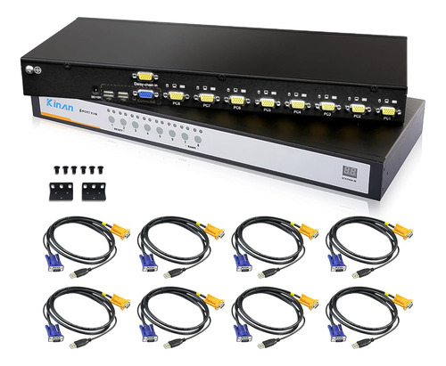 Conmutador Kvm Usb Vga De 8 Puertos Con Menú Osd, Montaje En