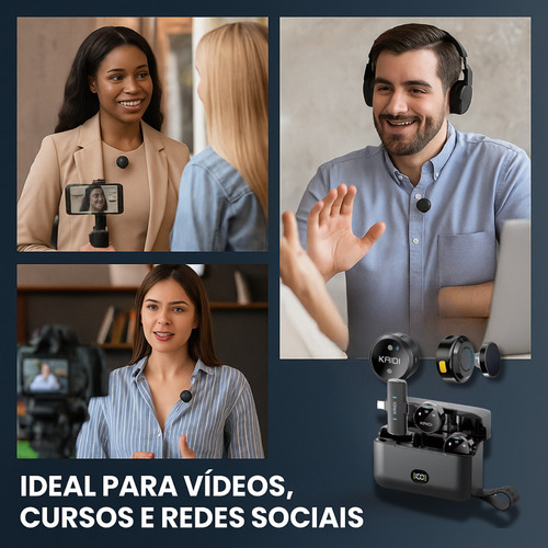 Microfone De Lapela Duplo Anti Ruído Sem Fio Redondo Premium
