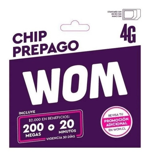 Chip Wom Pack 50 Und 20 Min +200 Mb Tecnohogarexpress