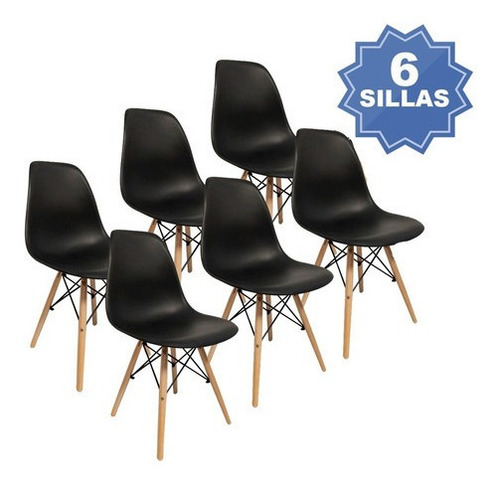 Silla de comedor ShopMall SEB01 con estructura color madera y asiento negro x 6 unidades