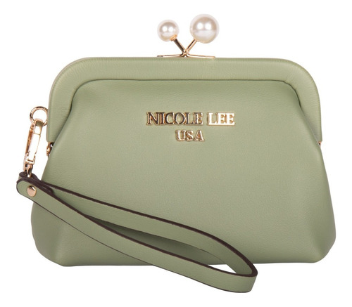 Mini Monedero Nicole Lee Con Broche Kisslock Y Correa Ss22 Color Verde