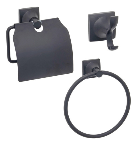 Set Baño Toallero Percha Portarrollo Acero Inoxidable Negro