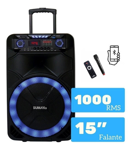 Caixa Sumay Thunder X 1000w Com Bluetooth E Microfone