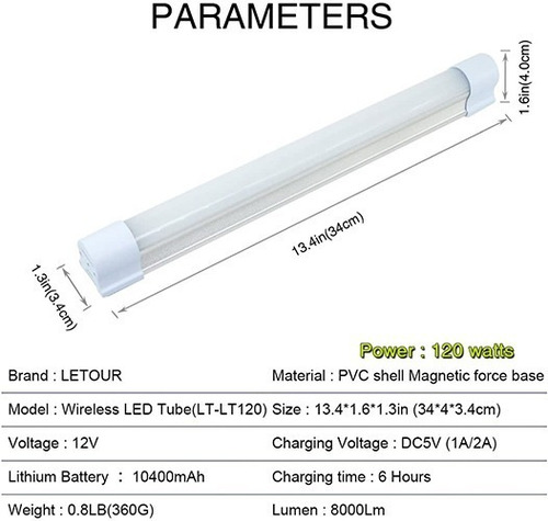 Imagen 2 de 7 de Tira Magnética De Luz Led De Trabajo De 10000 Lm Recargable