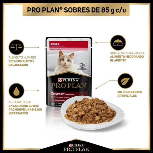 Imagen 4 de 4 de Alimento Pro Plan Adult Para Gato Adulto Salmón Sobre De 85g