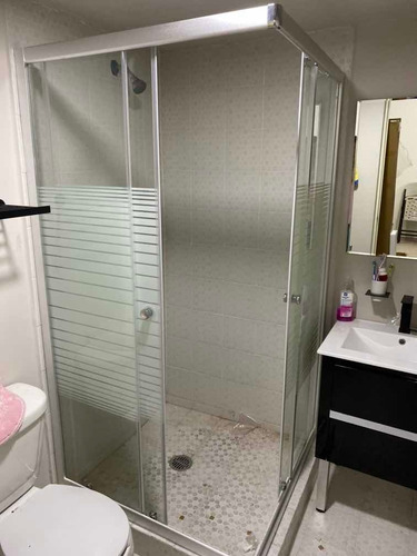 Imagen 9 de 11 de Cancel De Baño Cristal Templado 90x90franjas Biseladas