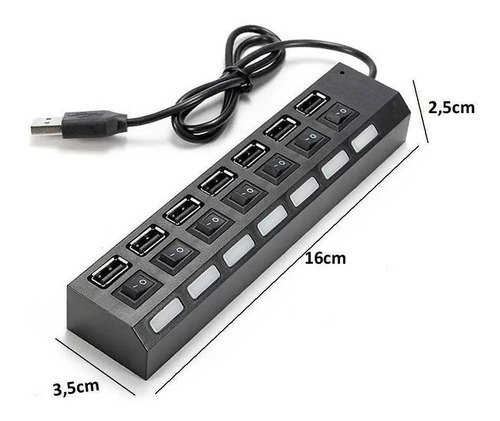 Imagen 2 de 4 de Hub Usb 2.0 7 Puertos 500 Mbps Regleta Multiplicador