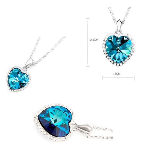Collar Corazón Azul Cadena 45cm Dama Bisuteria Mujer Mar