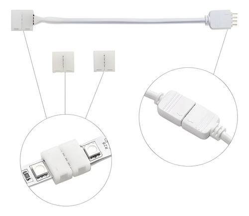 Conector Extensor Rgb Led Tiras Hebilla 4 Pin Macho Hembra Color Blanco