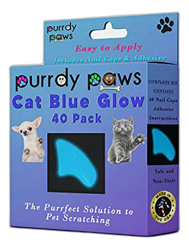 Purrdy Paws 40-pack Soft Nail Caps For Cat Claws Blue Glow-i