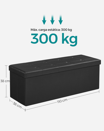Songmics Banco Otomano De Almacenamiento Plegable Negro Liso