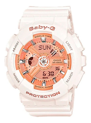 Reloj Casio Baby-g Ba-110-7a1dr Mujer 100% Original Color De La Correa Blanco Color Del Bisel Oro Rosa Color Del Fondo Oro Rosa