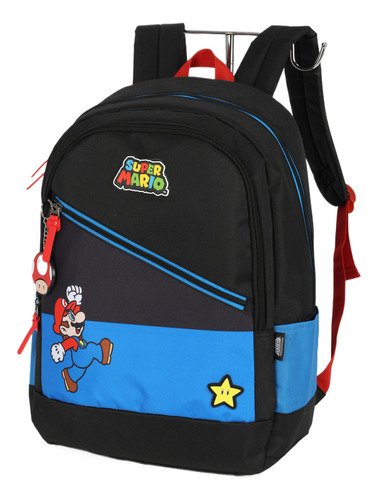Mochila De Costas Super Mario Com Chaveiro Toad Luxcel Cor Azul