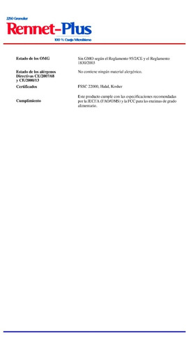 Imagen 3 de 3 de Cuajo Microbiano Rennet-plus 2250 Imcu Granular 500gr-tauber