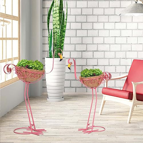 Conjunto De 2 Maceteros De Metal Color Rosa Con Forma De Fla