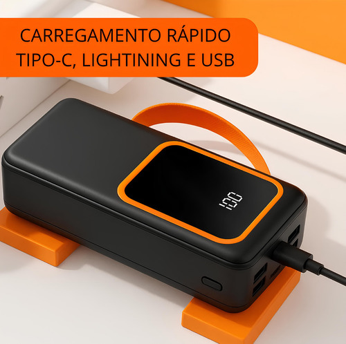 Carregador Portátil Power Bank 30000mah 22.5w Portátil Com Cabo Usb-c E iPhone Carregamento Turbo Powerbank Turbo Power Bank Carregador Rapido Compatível Com iPhone E Android Powerbank Com Lanterna