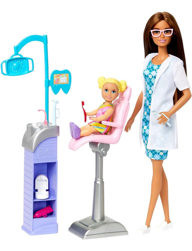 Muñeca Barbie Dentista Set De Juego Morena Mattel