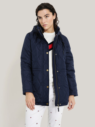 Parka Quilted Con Gorro Y Cierre Azul Tommy Hilfiger