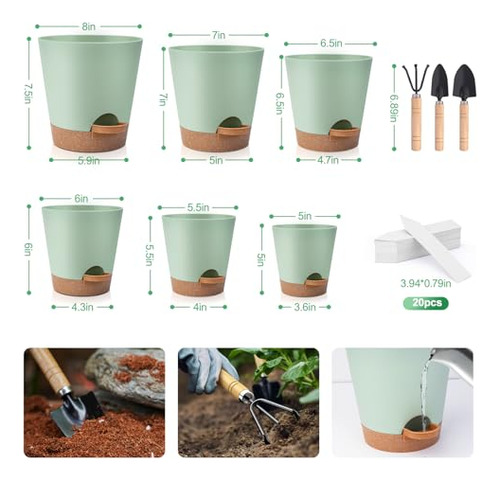 Juego De 6 Macetas Riego Automático 5-8 Pulgadas Con Platill