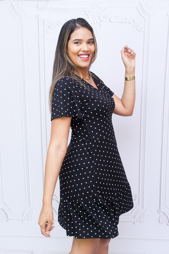 Imagem 3 de 6 de Vestido Decote V Transpassado Facilita Amamentação Poá