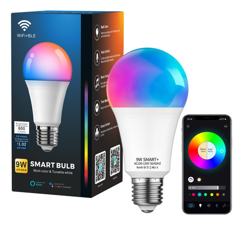 Foco Inteligente Bombilla Wifi Rgbcw 9w Led Alexa Multicolor